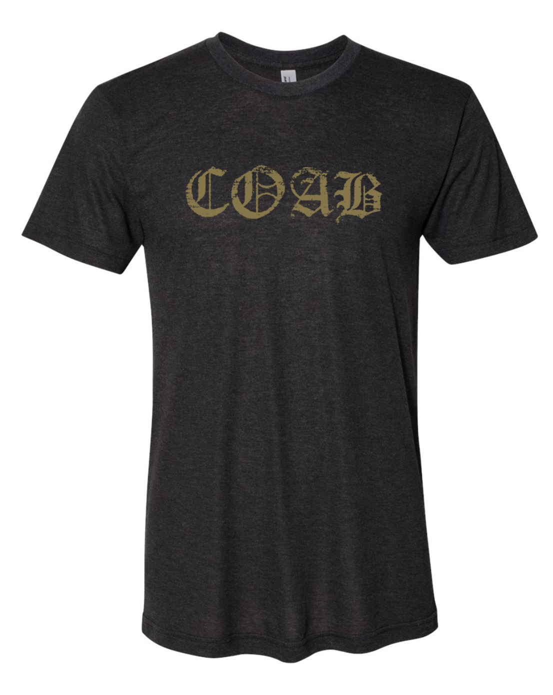 COAB Distressed Gold Letter Tee- Black Heather